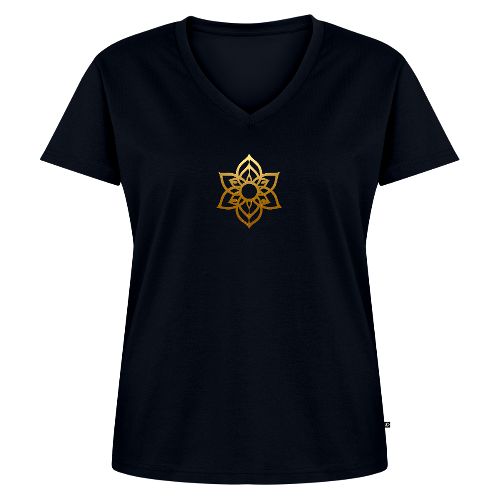 Frauen Bio-T-Shirt mit V-Ausschnitt "Achtsamkeit" - Navy