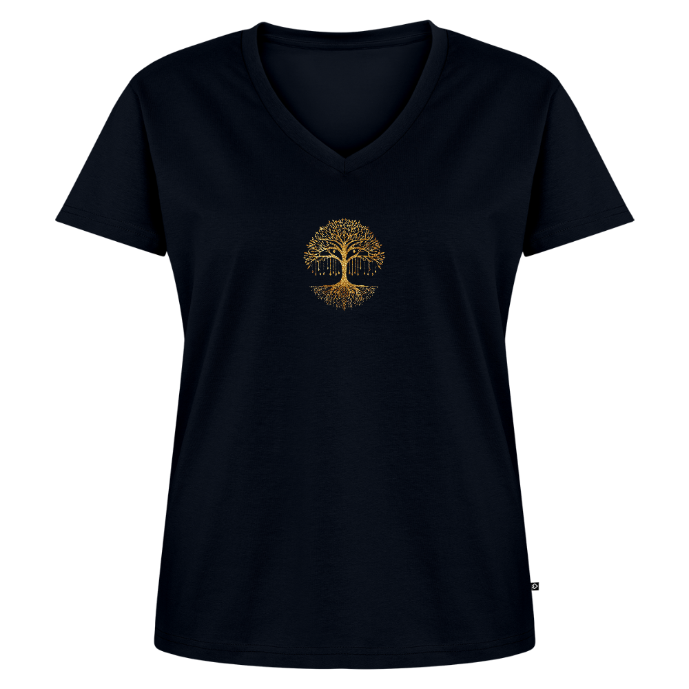 Frauen Bio-T-Shirt mit V-Ausschnitt "Weltenbaum" - Navy