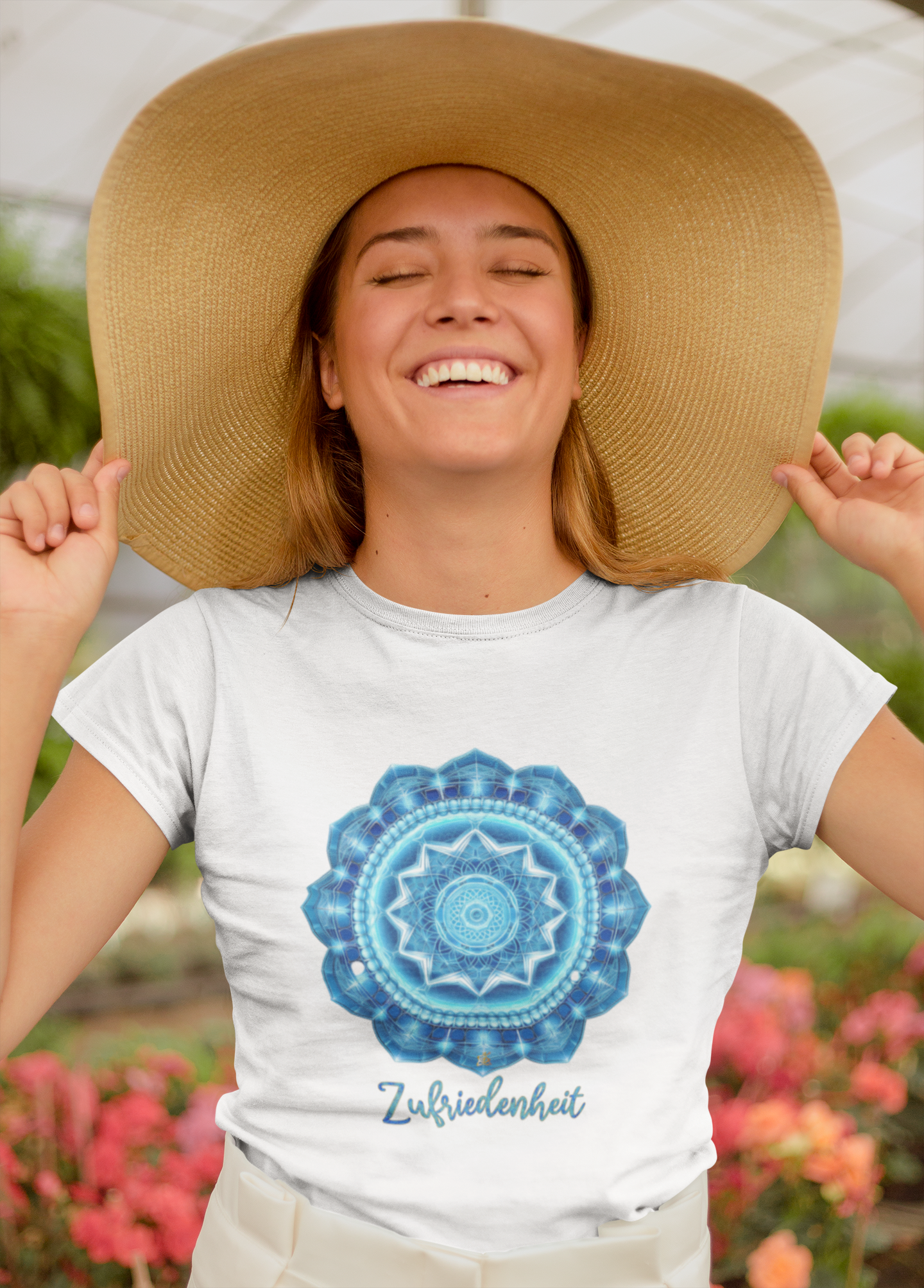 Damen T-Shirt Halschakra Zufriedenheit