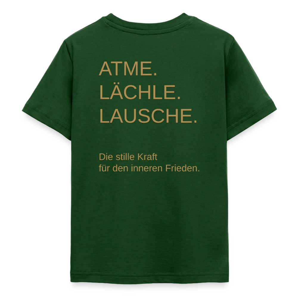 Teenager T-Shirt "Effatá" Rückseite "Die stille Kraft für den inneren Frieden." - Forstgrün 