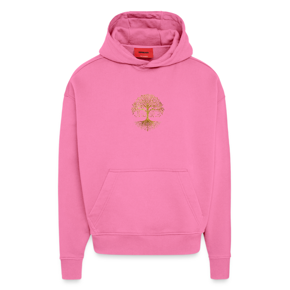 Heavyweight Oversized Organic Hoodie "Weltenbaum"  Made in EU - AURA PINK