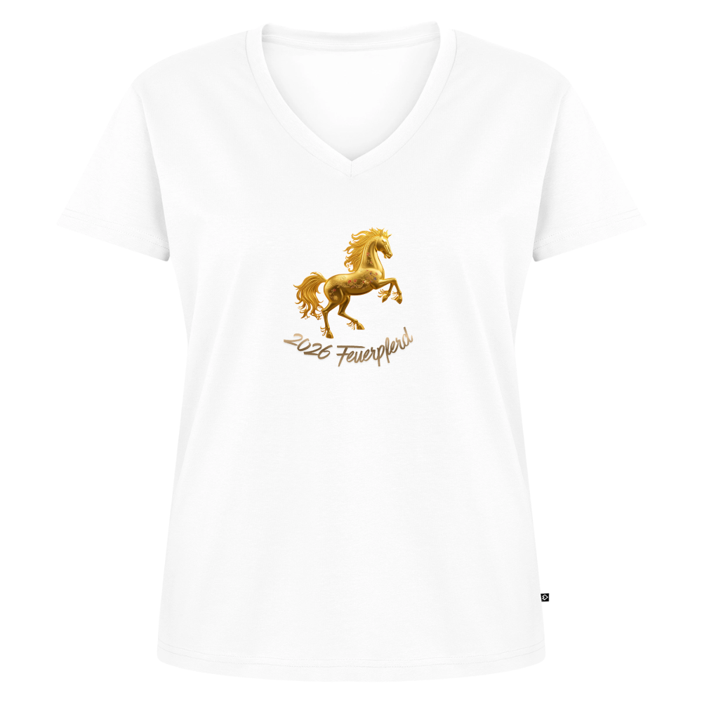 Frauen Bio-T-Shirt mit V-Ausschnitt Motiv "Feuerpferd" - Weiß