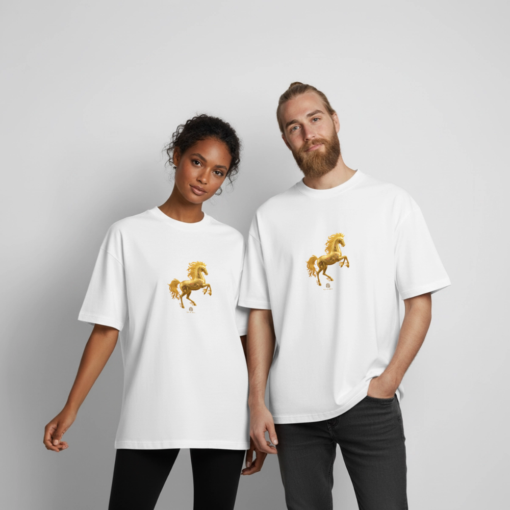 Heavyweight Unisex Bio T-Shirt 	"Feuerpferd" - Weiß