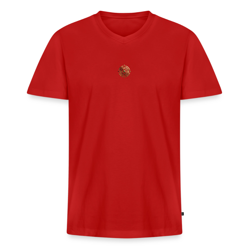 Männer Bio-T-Shirt mit V-Ausschnitt bedruckt vorne & hinten "Effatá – öffne dich." - Rot