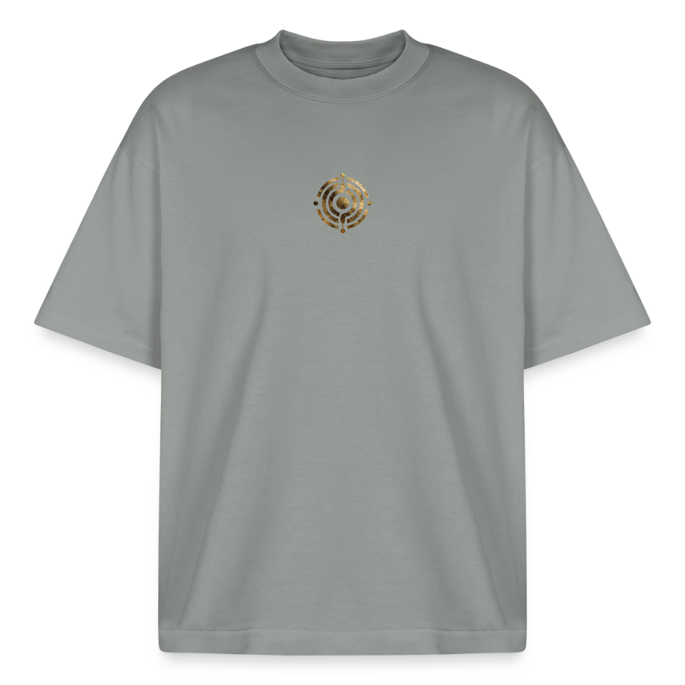 Heavyweight Unisex Bio T-Shirt "Effatá – öffne dich" Rückseite "Die stille Kraft für den inneren Frieden.§ - Nebelgrau
