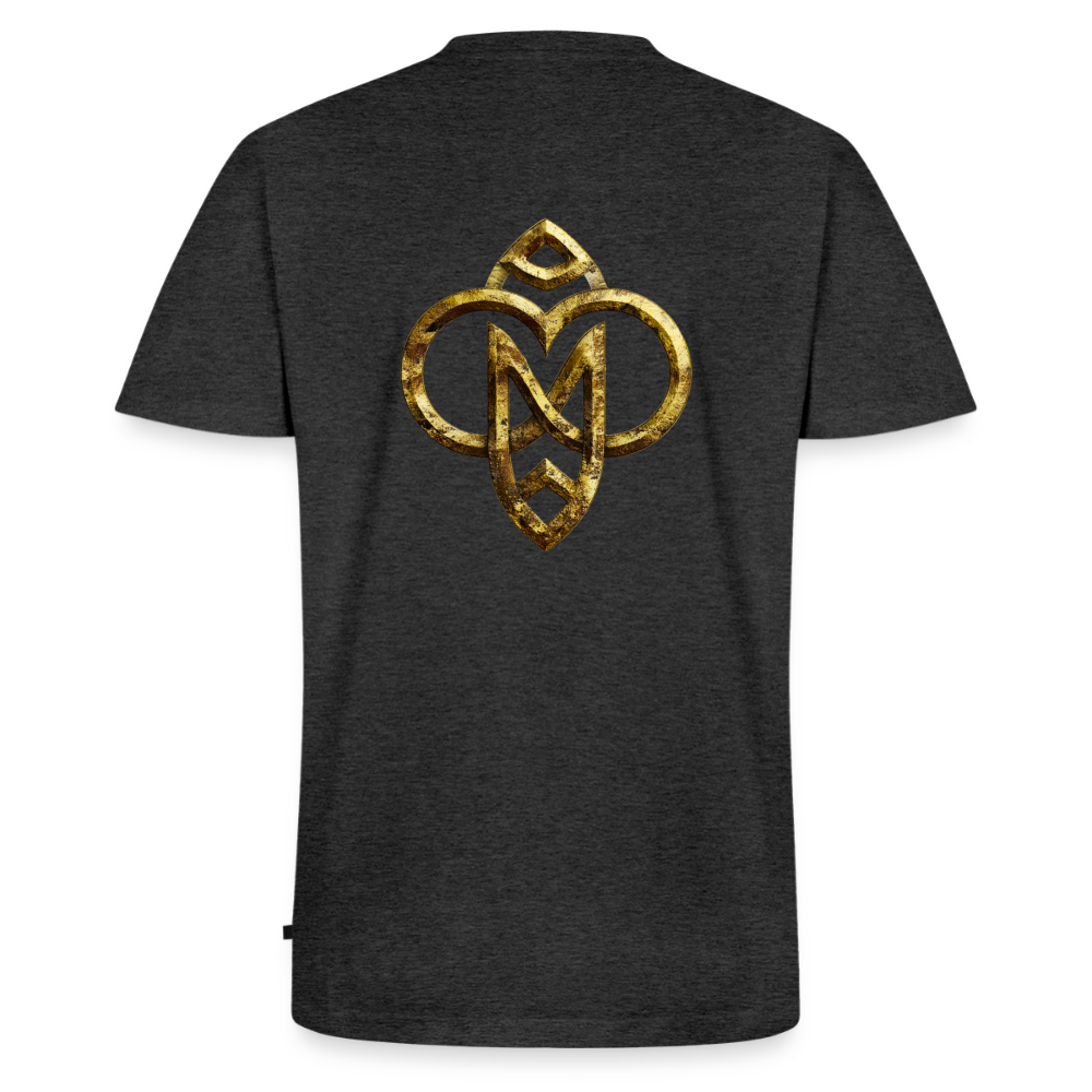 Männer Bio-T-Shirt mit V-Ausschnitt "Die höchste Monade" Druck vorne & hinten - Anthrazit meliert