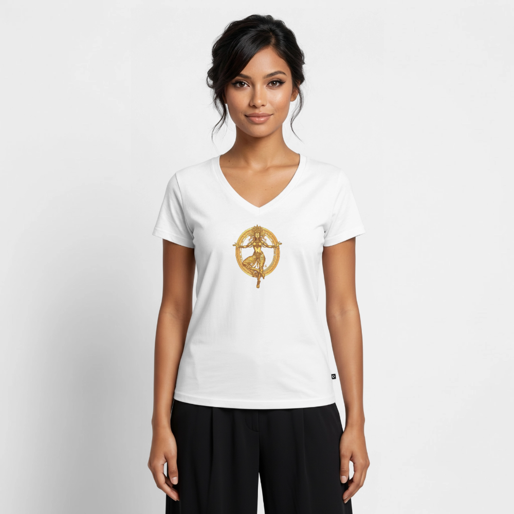 Frauen Bio-T-Shirt mit V-Ausschnitt Golden Dakini - Weiß