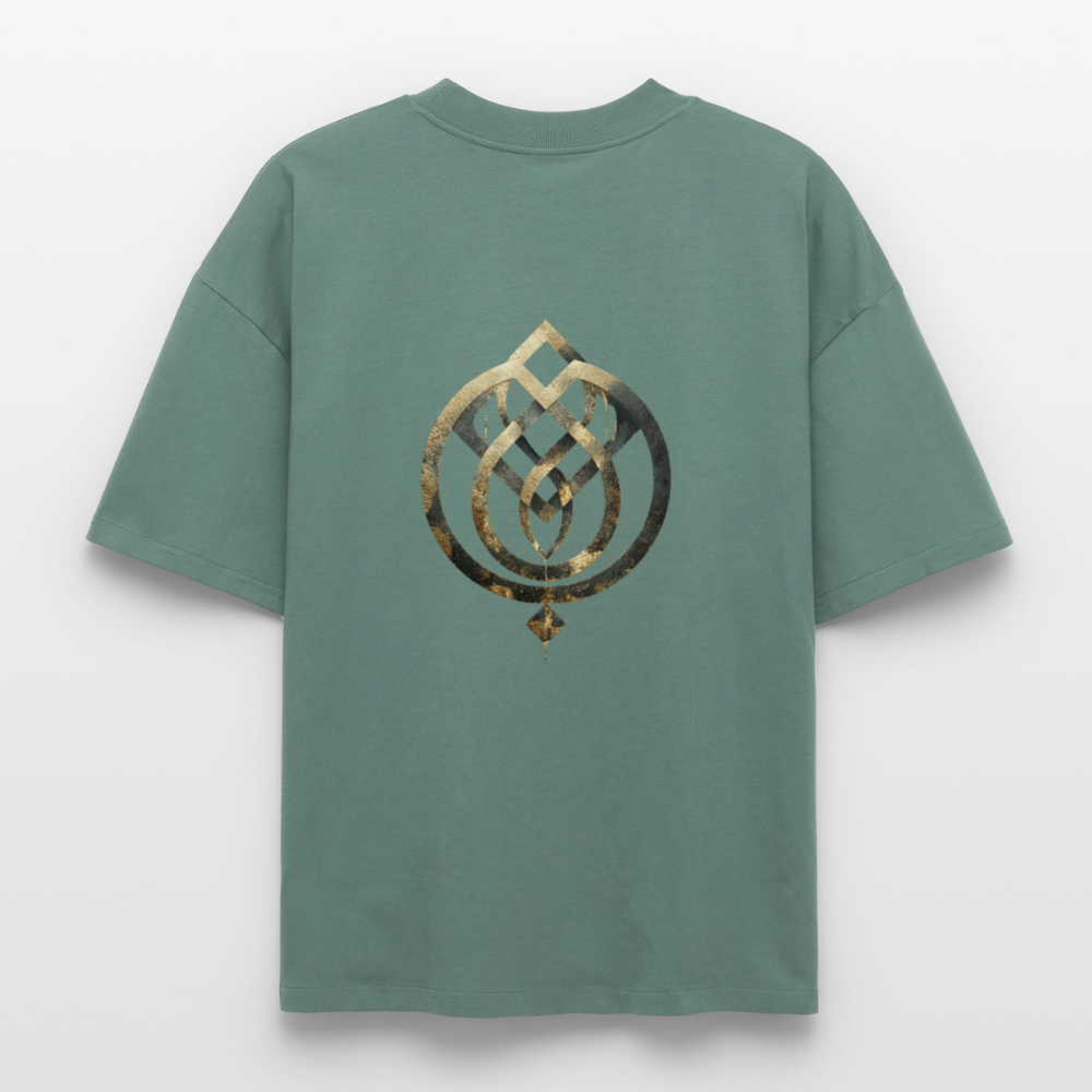 Heavyweight Unisex BioT-Shirt "Anima Soluta" vorne & hinten bedruckt - Grüner Bucht