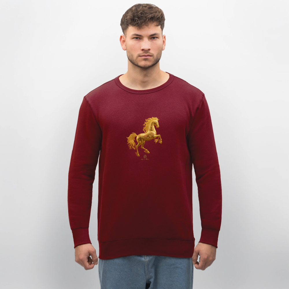Unisex Bio-Sweatshirt "Feuerpferd" - Burgunderrot