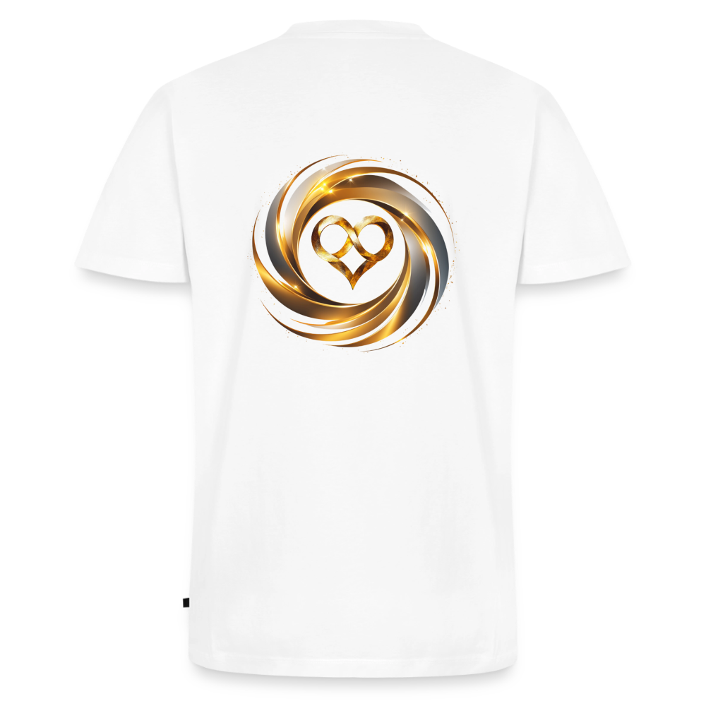 Männer Bio-T-Shirt mit V-Ausschnitt bedruckt vorne & hinten "ICH BIN" - Weiß