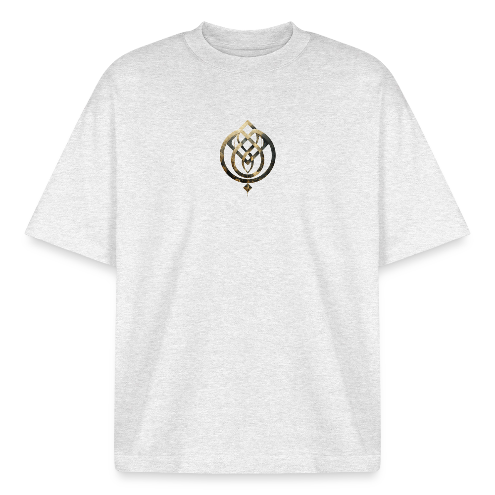 Heavyweight Unisex BioT-Shirt "Anima Soluta" vorne & hinten bedruckt - Kühles Grau meliert