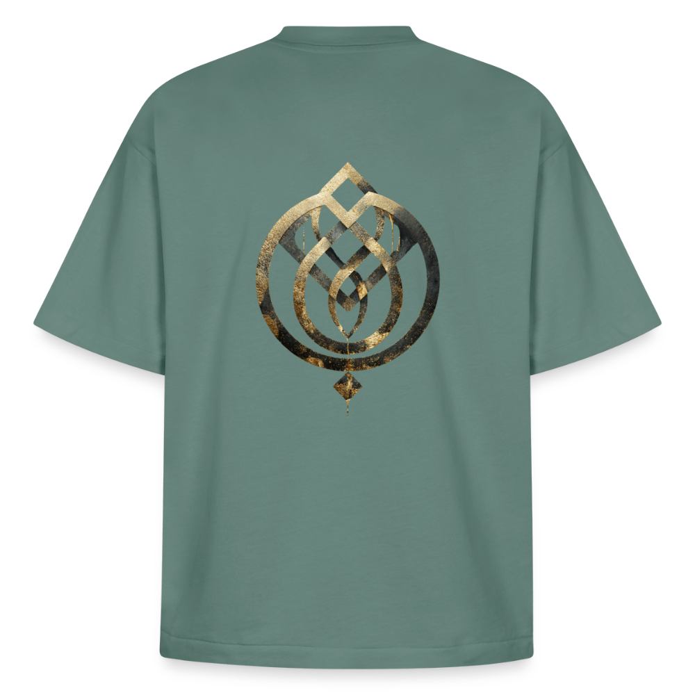 Heavyweight Unisex BioT-Shirt "Anima Soluta" vorne & hinten bedruckt - Grüner Bucht