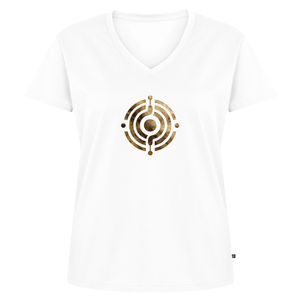 Frauen Bio-T-Shirt mit V-Ausschnitt Atme - Lächle - Lausche - Weiß