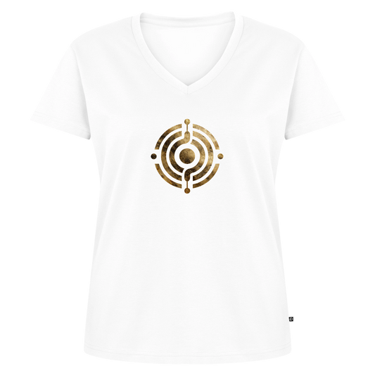 Frauen Bio-T-Shirt mit V-Ausschnitt Atme - Lächle - Lausche - Weiß