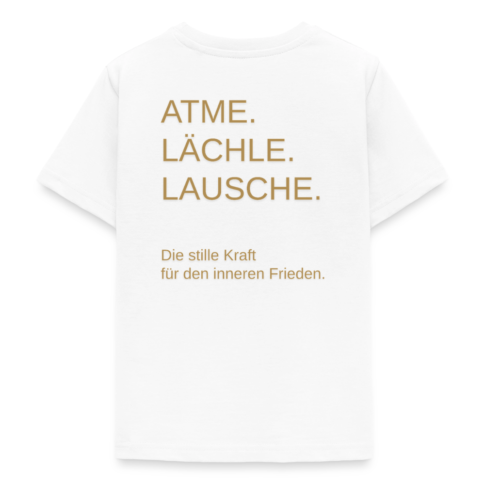 Teenager T-Shirt "Effatá" Rückseite "Die stille Kraft für den inneren Frieden." - Weiß