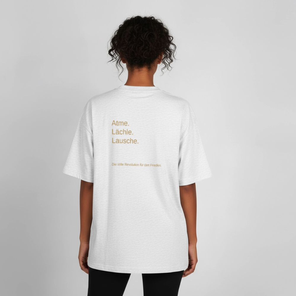 Heavyweight Unisex Bio T-Shirt "Atme Lächle Lausche" - Kühles Grau meliert