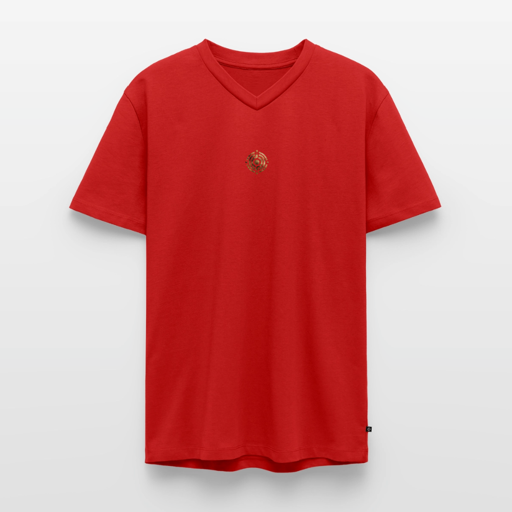 Männer Bio-T-Shirt mit V-Ausschnitt bedruckt vorne & hinten "Effatá – öffne dich." - Rot