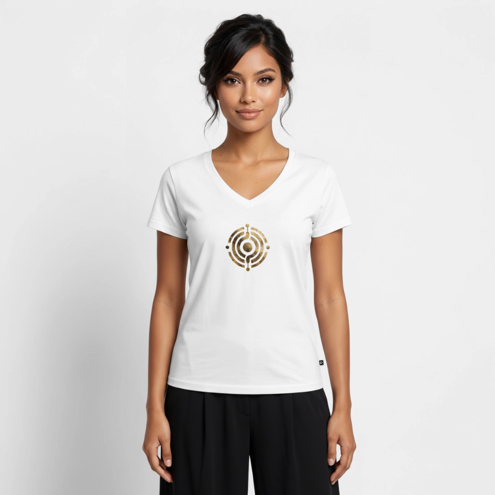 Frauen Bio-T-Shirt mit V-Ausschnitt Atme - Lächle - Lausche - Weiß
