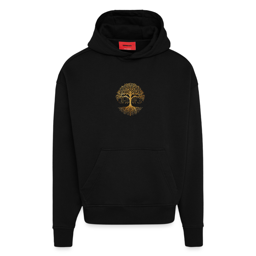 Heavyweight Oversized Organic Hoodie "Weltenbaum"  Made in EU - SOLID BLACK