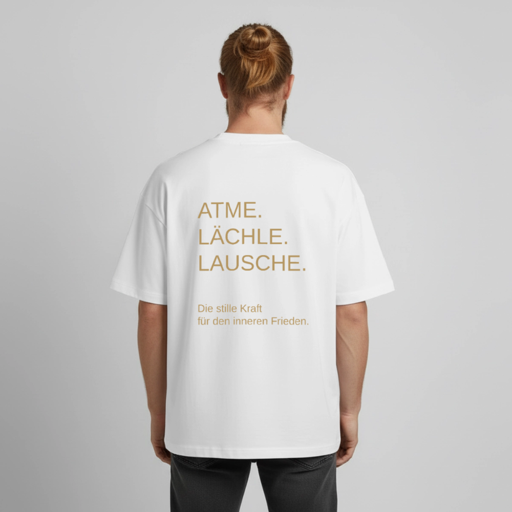 Heavyweight Unisex Bio T-Shirt "Effatá – öffne dich" Rückseite "Die stille Kraft für den inneren Frieden.§ - Weiß
