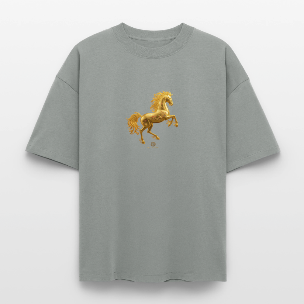 Heavyweight Unisex Bio T-Shirt 	"Feuerpferd" - Nebelgrau