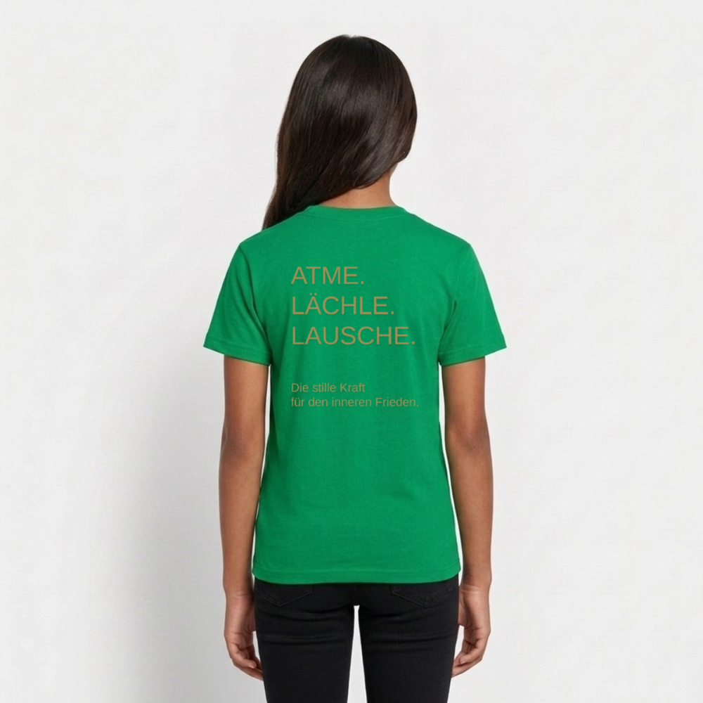Teenager T-Shirt "Effatá" Rückseite "Die stille Kraft für den inneren Frieden." - Kelly Green