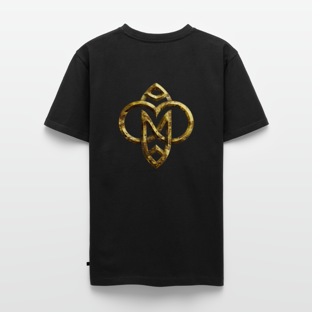 Männer Bio-T-Shirt mit V-Ausschnitt "Die höchste Monade" Druck vorne & hinten - Schwarz