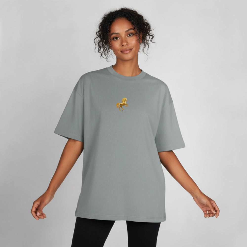 Heavyweight Unisex Bio T-Shirt "Feuerpferd - Nebelgrau