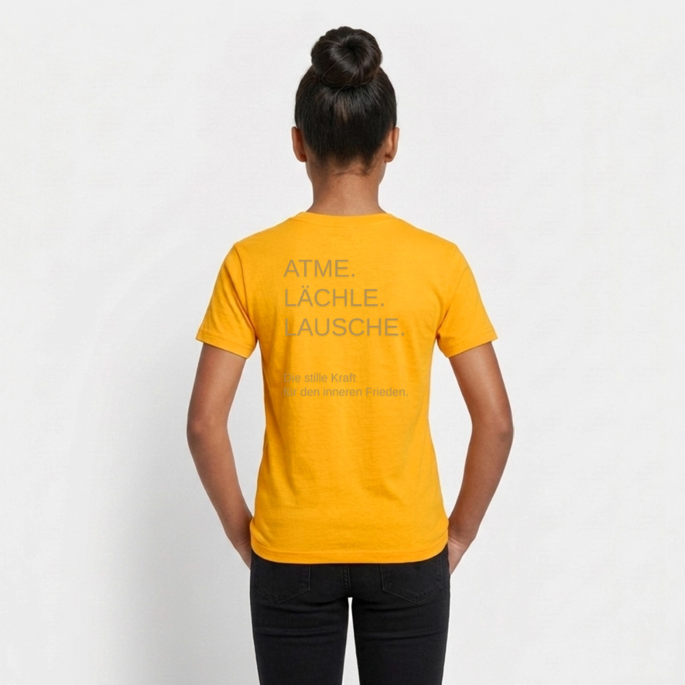 Teenager T-Shirt "Effatá" Rückseite "Die stille Kraft für den inneren Frieden." - Gold