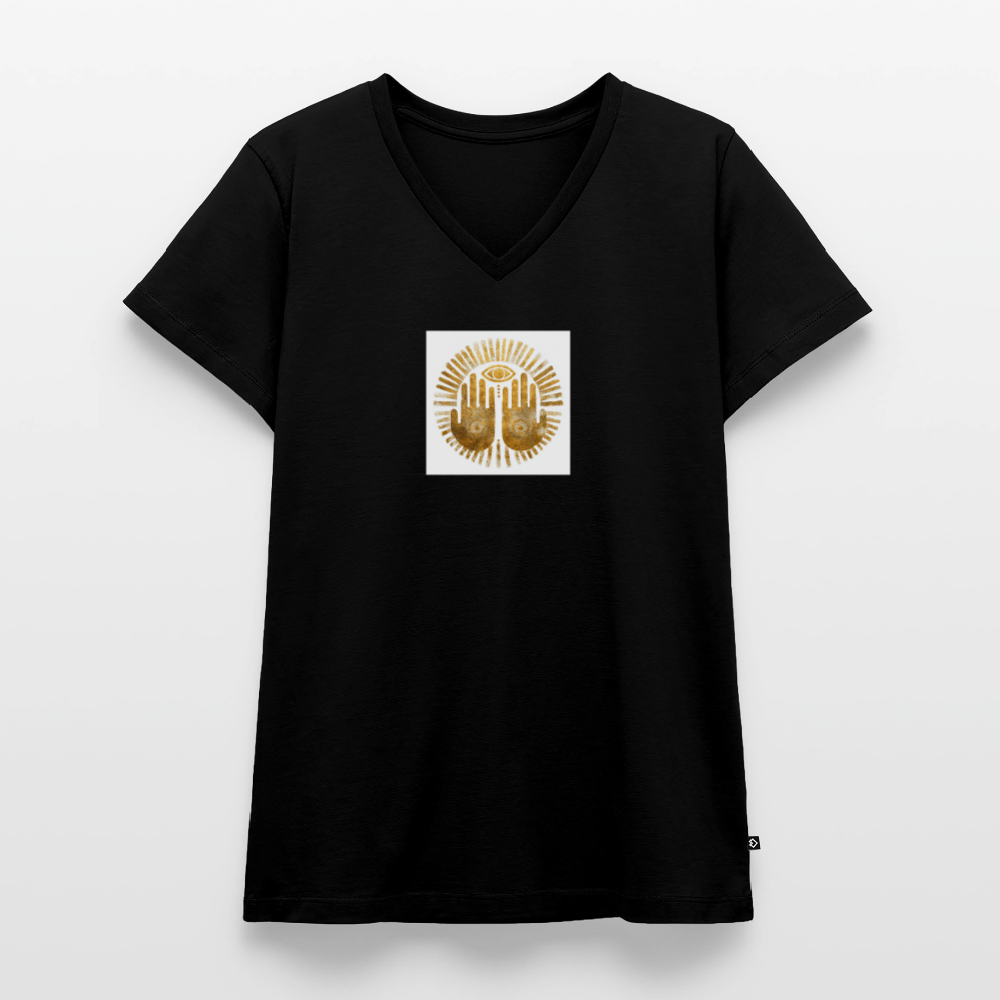 Frauen Bio-T-Shirt mit V-Ausschnitt "An'Anasha" - Schwarz