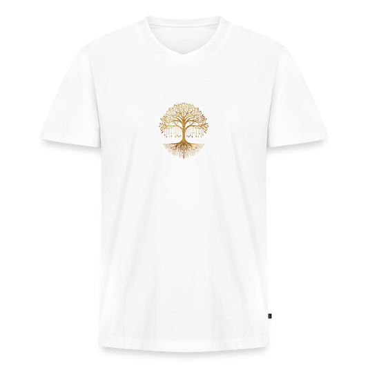 Männer Bio-T-Shirt mit V-Ausschnitt "Weltenbaum" - Weiß