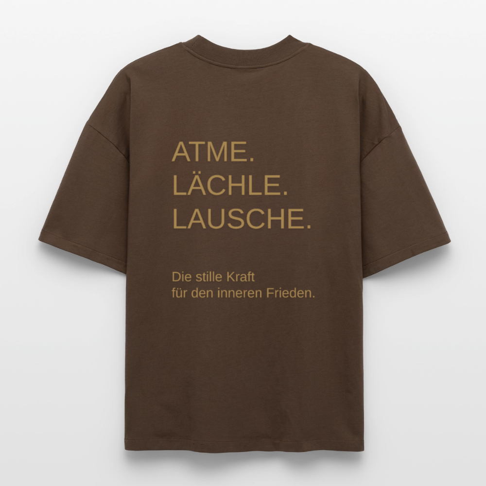 Heavyweight Unisex Bio T-Shirt "Effatá – öffne dich" Rückseite "Die stille Kraft für den inneren Frieden.§ - Dunkelbraun