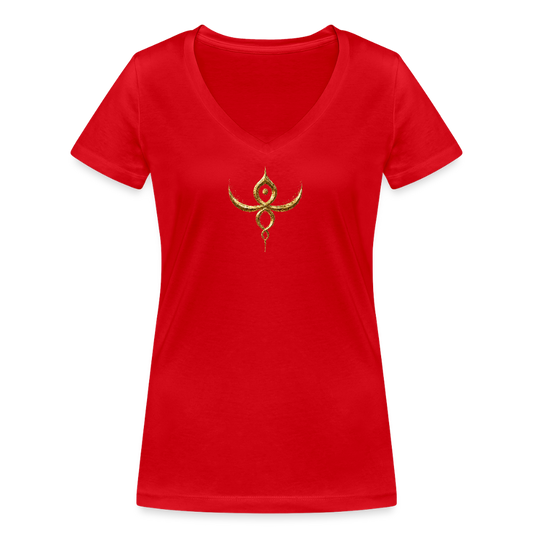 Frauen Bio-T-Shirt mit V-Ausschnitt "Heilige Kraft" - Rot