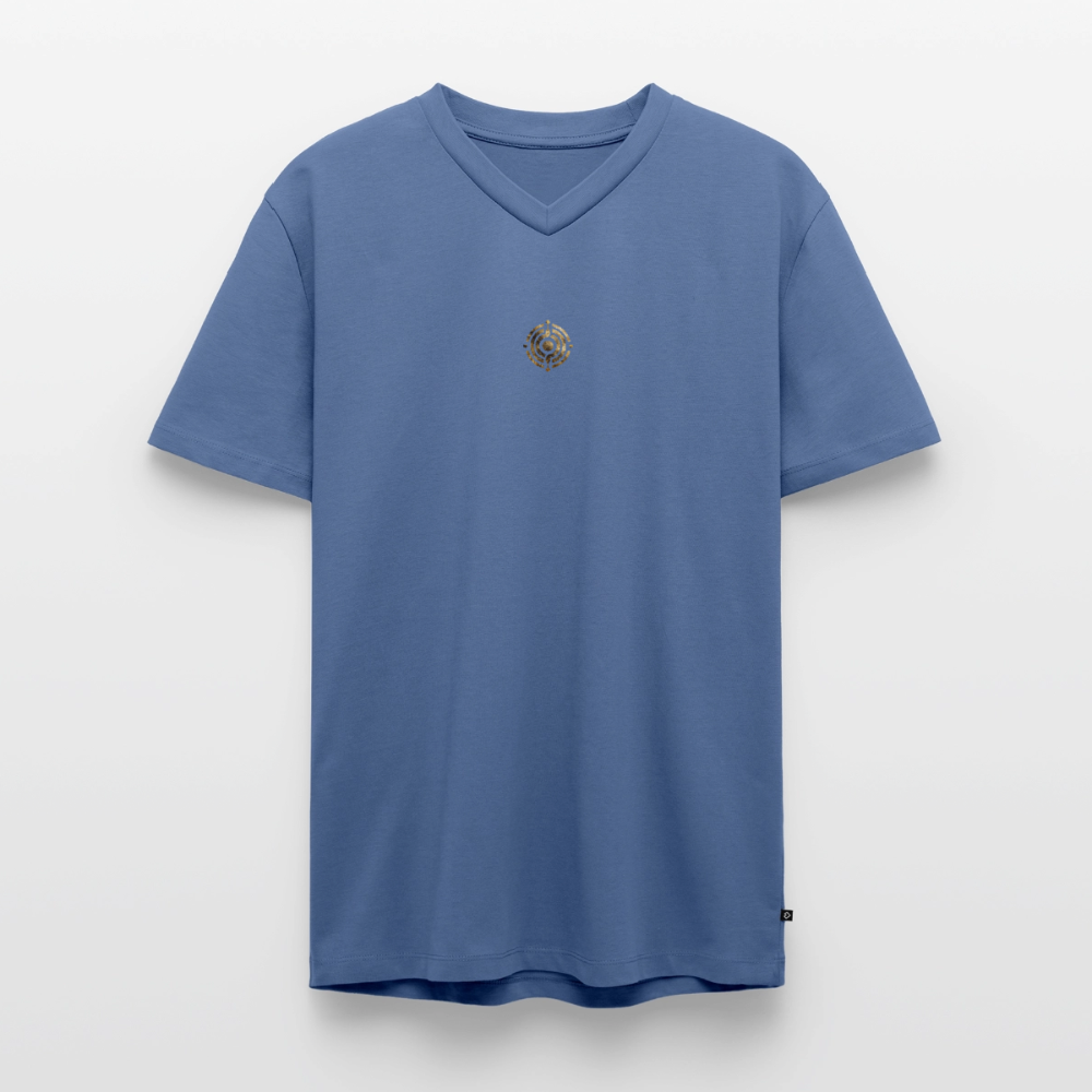 Männer Bio-T-Shirt mit V-Ausschnitt bedruckt vorne & hinten "Effatá – öffne dich." - Taubenblau