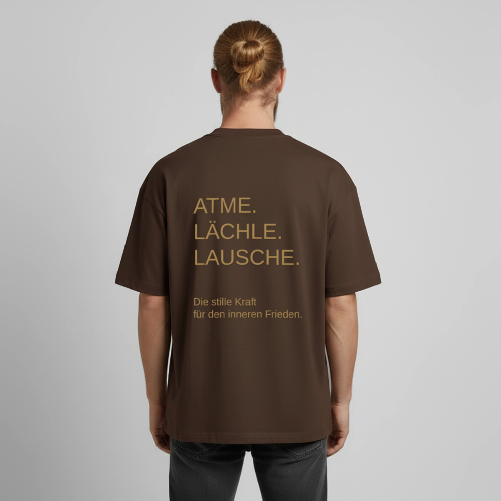 Heavyweight Unisex Bio T-Shirt "Effatá – öffne dich" Rückseite "Die stille Kraft für den inneren Frieden.§ - Dunkelbraun