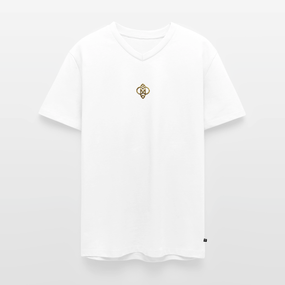 Männer Bio-T-Shirt mit V-Ausschnitt "Die höchste Monade" Druck vorne & hinten - Weiß