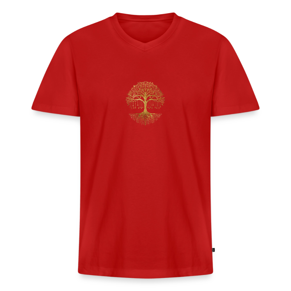 Männer Bio-T-Shirt mit V-Ausschnitt "Weltenbaum" - Rot