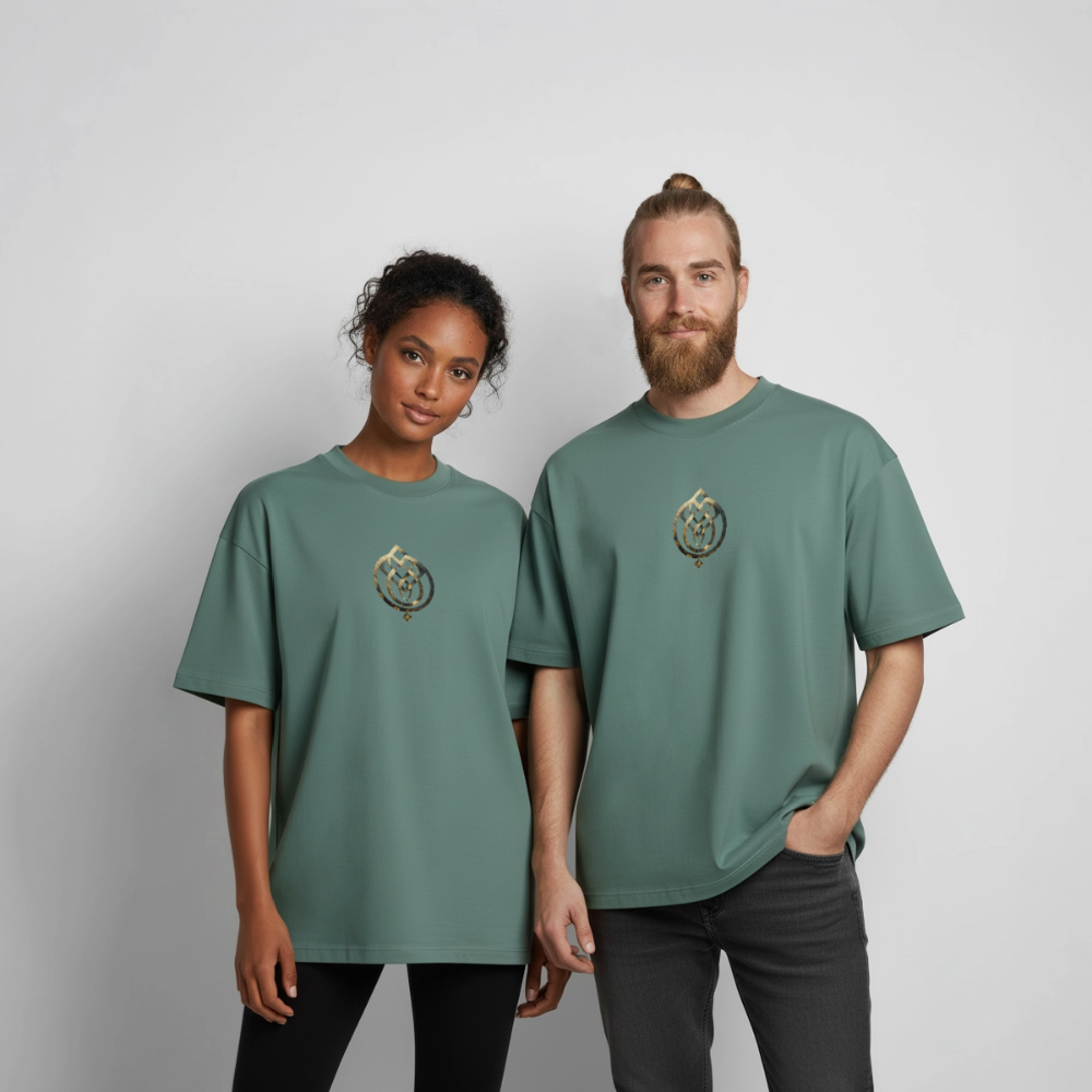 Heavyweight Unisex BioT-Shirt "Anima Soluta" vorne & hinten bedruckt - Grüner Bucht