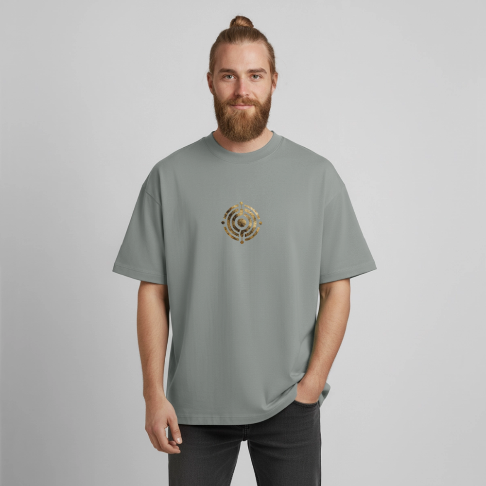 Heavyweight Unisex Bio T-Shirt "Atme Lächle Lausche" - Nebelgrau