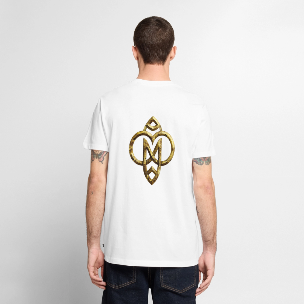 Männer Bio-T-Shirt mit V-Ausschnitt "Die höchste Monade" Druck vorne & hinten - Weiß