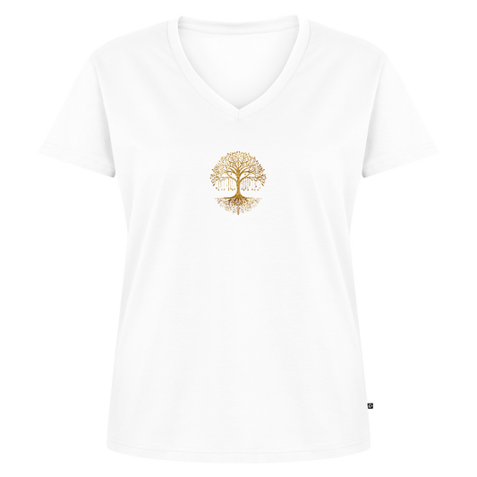 Frauen Bio-T-Shirt mit V-Ausschnitt "Weltenbaum" - Weiß