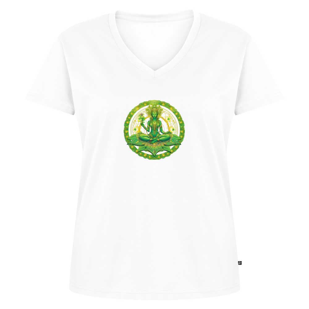 Frauen Bio-T-Shirt mit V-Ausschnitt Grüne Tara - Weiß