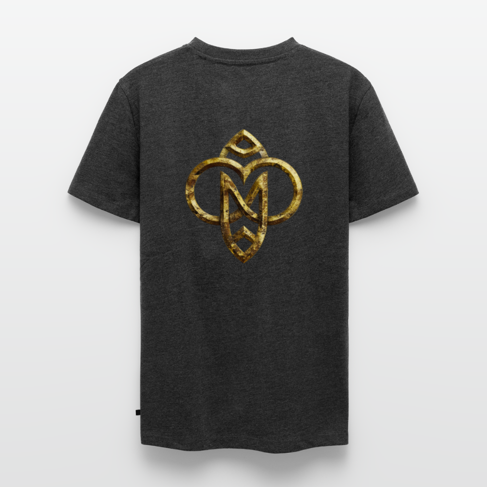 Männer Bio-T-Shirt mit V-Ausschnitt "Die höchste Monade" Druck vorne & hinten - Anthrazit meliert