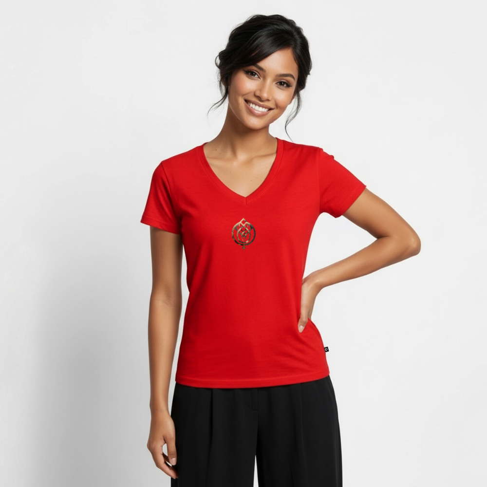 Frauen Bio-T-Shirt mit V-Ausschnitt Anima Soluta – beidseitig bedruck - Rot