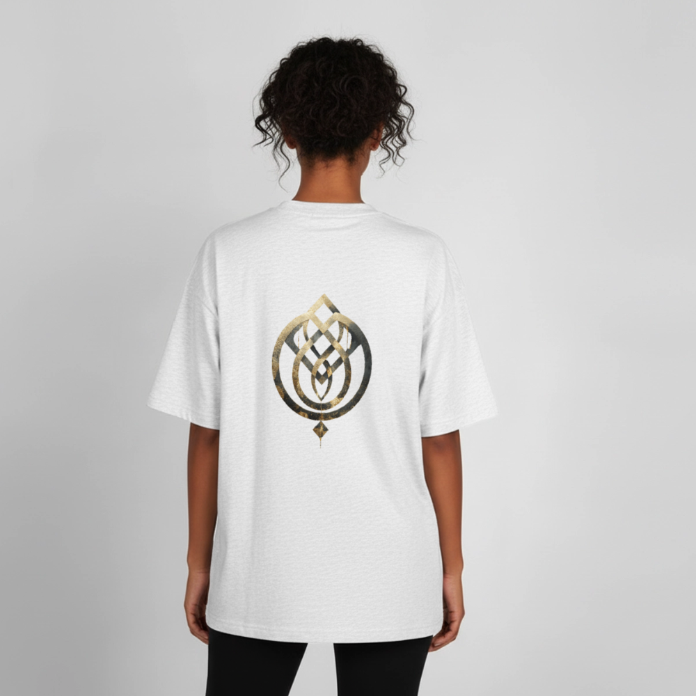 Heavyweight Unisex BioT-Shirt "Anima Soluta" vorne & hinten bedruckt - Kühles Grau meliert