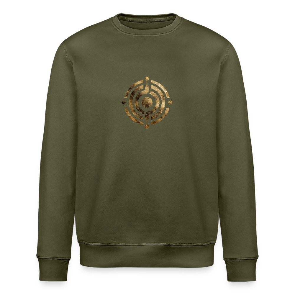 Unisex Bio-Sweatshirt "Atme Lächle Lausche" - Khaki