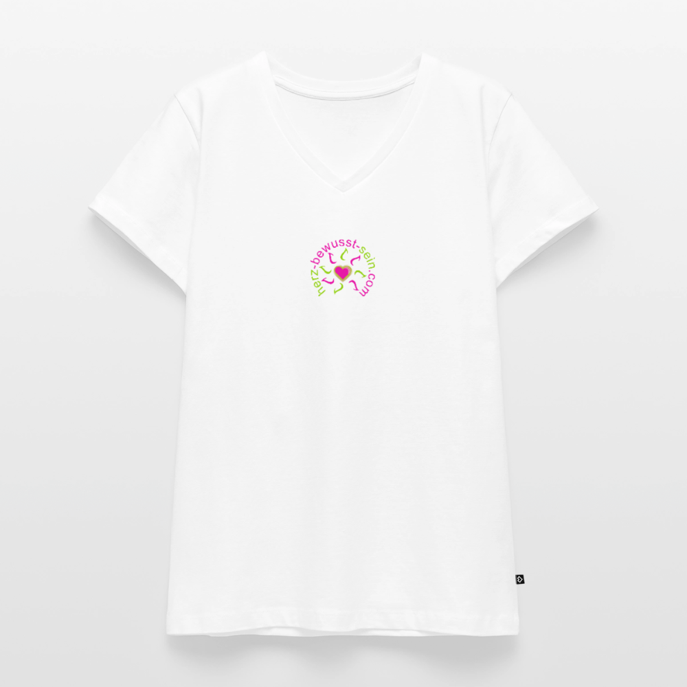 Frauen Bio-T-Shirt mit V-Ausschnitt Herz-bewusst-sein - Weiß