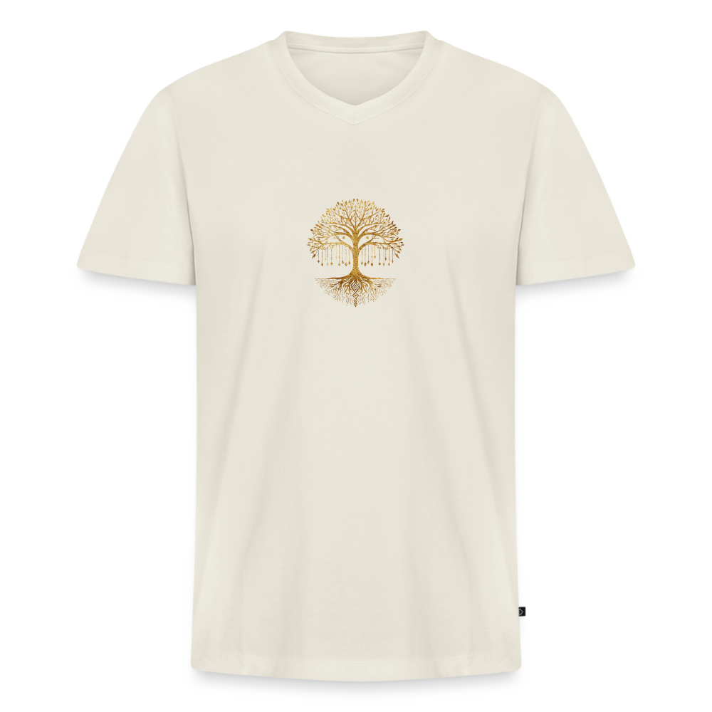 Männer Bio-T-Shirt mit V-Ausschnitt "Weltenbaum" - Naturweiß