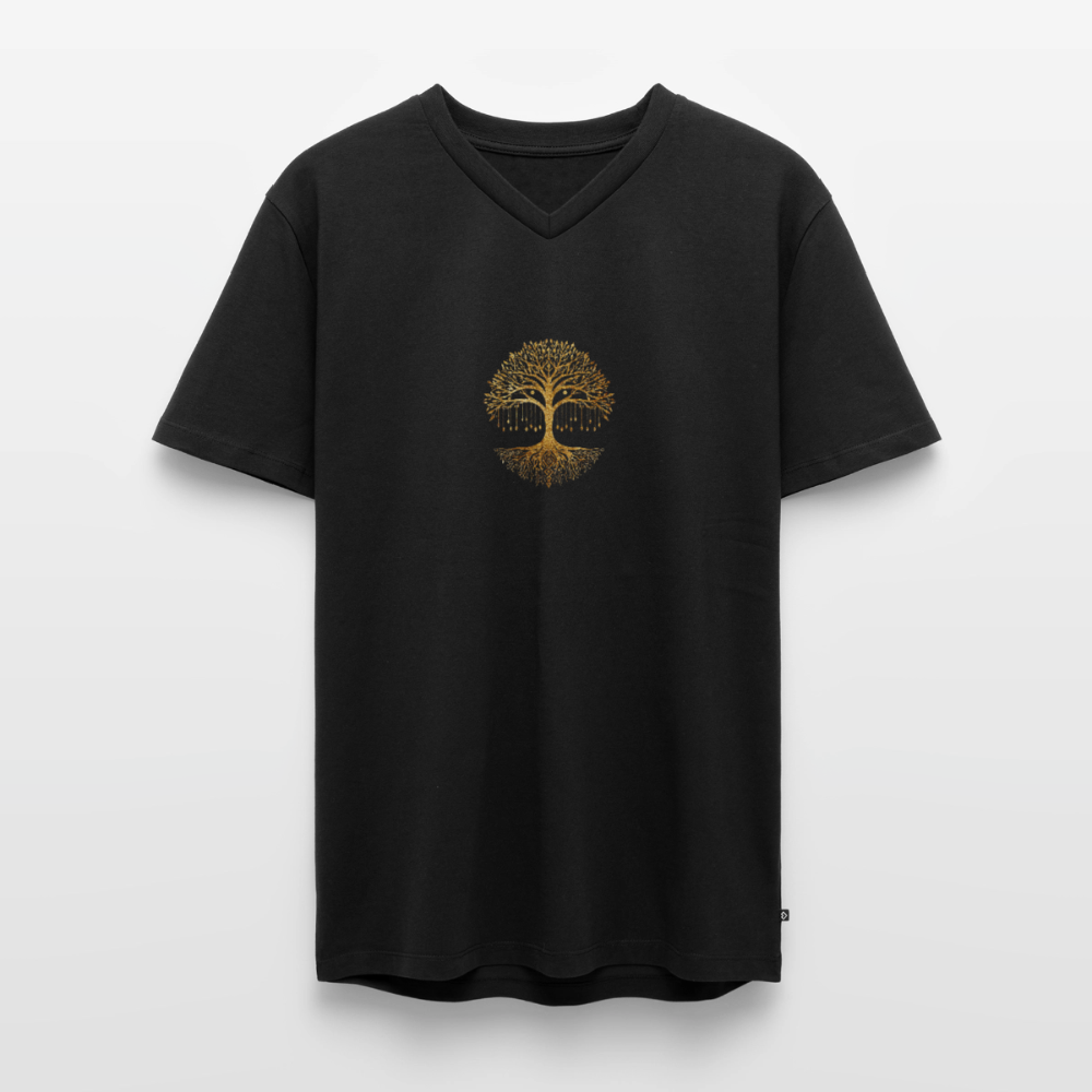 Männer Bio-T-Shirt mit V-Ausschnitt "Weltenbaum" - Schwarz