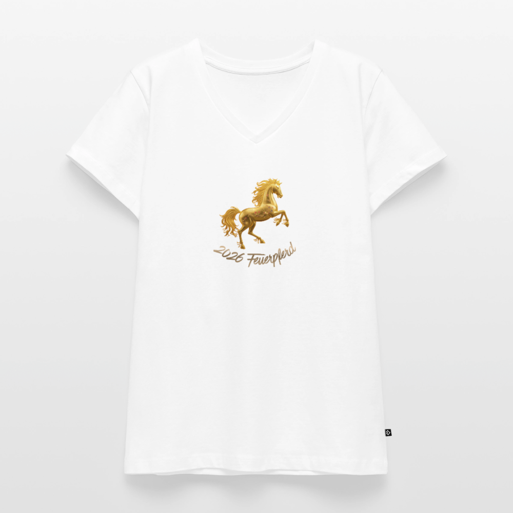 Frauen Bio-T-Shirt mit V-Ausschnitt Motiv "Feuerpferd" - Weiß